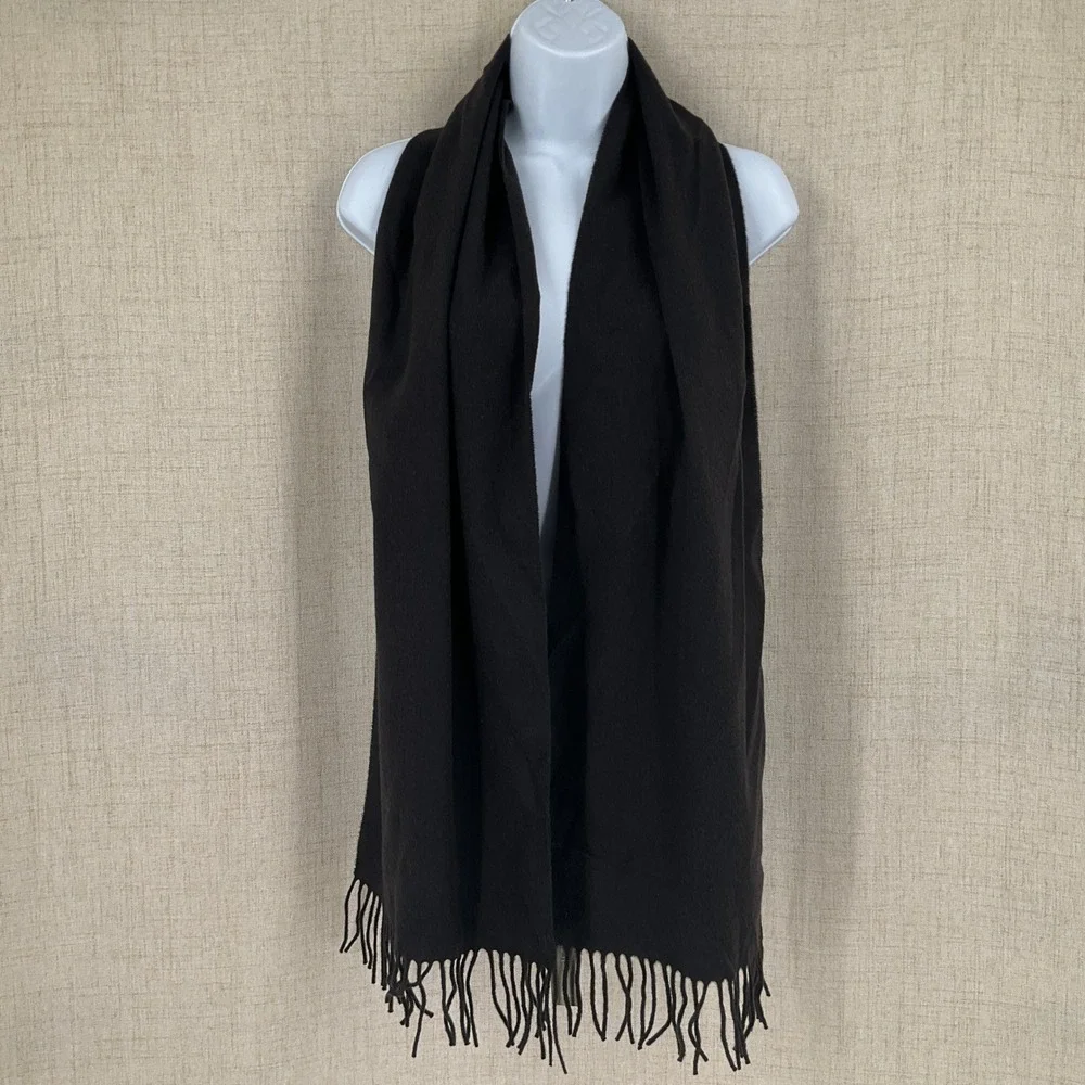 J.Crew 100% Cashmere Scarf‎ Black Fringe Trim New With Tags Wrap NEW